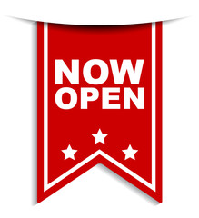 red vector banner now open