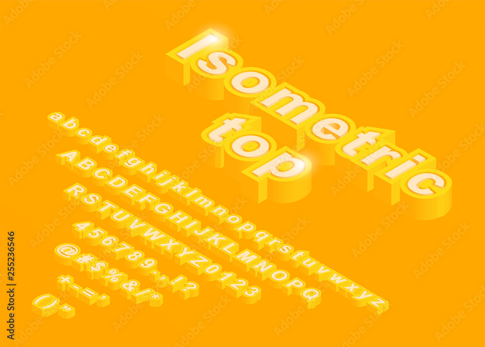 Fototapete isometric alphabet 3d font with numbers and symbols