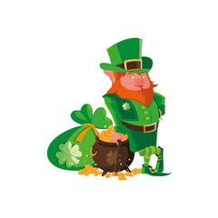 saint patrick lemprechaun with treasure cauldron