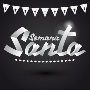 Semana Santa, Holy Week Spanish text ribbon vector lettering