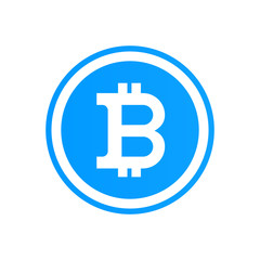 Bitcoin flat logo on blue background. Bitcoin vector sticker for web design
