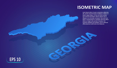 Isometric map of the GEORGIA. Stylized flat map of the country on blue background. Modern isometric 3d location map with place for text or description. 3D concept for infographic.