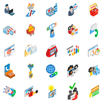 Online trade icons set. Isometric set of 25 online trade vector icons for web isolated on white background