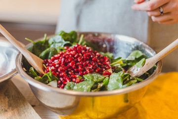 Spinach Pomegranate Salad with feta cheese