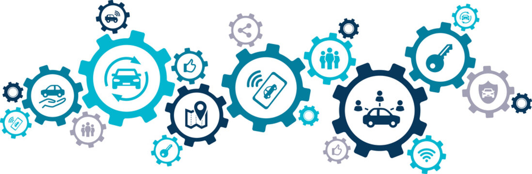 car sharing / ride sharing & carpooling icons concept – vector illustration