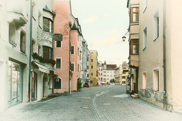 Obraz premium Rattenberg, Austria - january 2018: View of the picturesque town of Rattenberg in Austrian state of Tyrol near Innsbruck. It is the smallest town in the country.