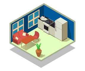 Table concept banner. Isometric banner of table vector concept for web, giftcard and postcard