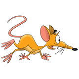 Scared cartoon mouse prepared to escape vector illustration