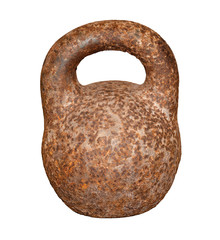 rusty kettlebell isolated on white background