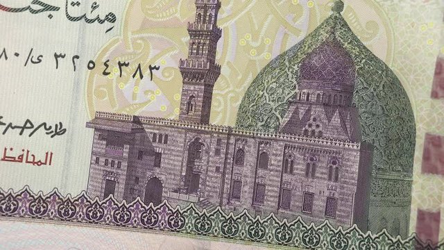Egypt currency 200 pound notes macro rotating. Egyptian money. 4K stock video footage