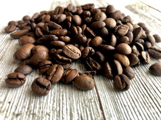 coffee beans on wooden background
