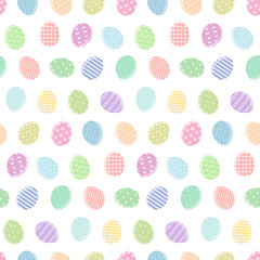 Tender Happy Easter seamless pattern with colorful eggs on white background. Gentle ornamental eggs texture for Easters package, gift wrapping paper, textile, covers