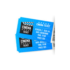 Cinema tickets isolated on white background. Realistic front view. Movie banner. Cinema Movie Tickets Set. Vector illustration.