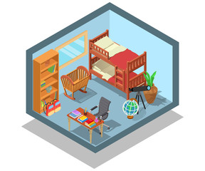 Children room concept banner. Isometric banner of children room vector concept for web, giftcard and postcard