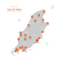 Obraz premium Stylized vector Isle of Man map showing big cities, capital Douglas, administrative divisions.