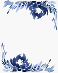 Fototapeta na wymiar watercolor frame wiht blue flowers, isolated on white background. Perfectly for Mother's Day, wedding, birthday, Easter, Valentine's Day. Pastel colors. Spring. Summer.