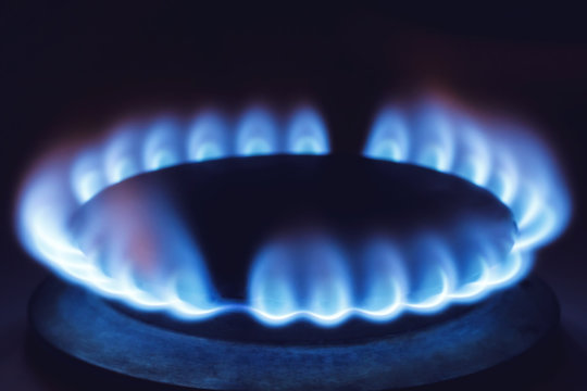 Natural Gas Burning On Kitchen Gas Stove