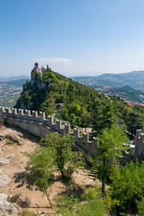 Panoramic view of San Marino second tower: the Cesta or Fratta seen from Guaita in a summer day