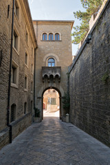Fototapeta na wymiar San marino gate in medieval castle wall