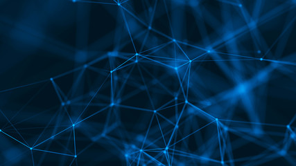 Big data visualization. Abstract background with connecting dots and lines. 3D rendering. High resolution.
