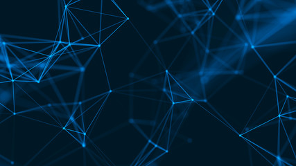 Big data visualization. Abstract background with connecting dots and lines. 3D rendering. High resolution.