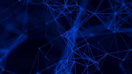 Big data visualization. Abstract background with connecting dots and lines. 3D rendering. High resolution.