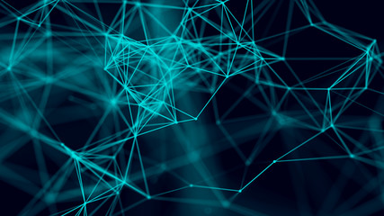 Big data visualization. Abstract background with connecting dots and lines. 3D rendering. High resolution.