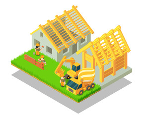 Village concept banner. Isometric banner of village vector concept for web, giftcard and postcard
