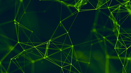 Big data visualization. Abstract background with connecting dots and lines. 3D rendering. High resolution.