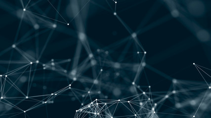 Big data visualization. Abstract background with connecting dots and lines. 3D rendering. High resolution.