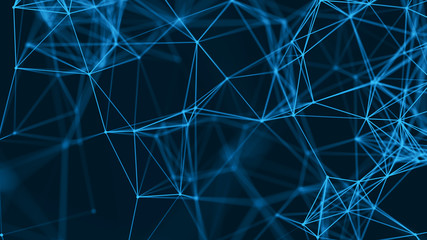 Big data visualization. Abstract background with connecting dots and lines. 3D rendering. High resolution.