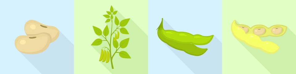 Soybean icons set. Flat set of soybean vector icons for web design