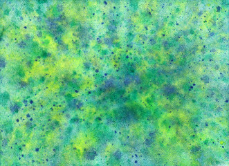 Hand-drawn abstract watercolor  spotted blue green yellow  splash background