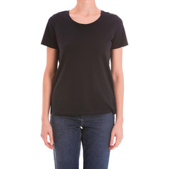 Obraz premium Young slim woman on white background, closeup. Weight loss