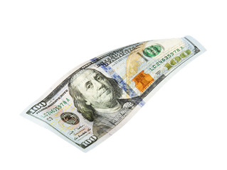 One hundred dollar banknote on white background. American national currency
