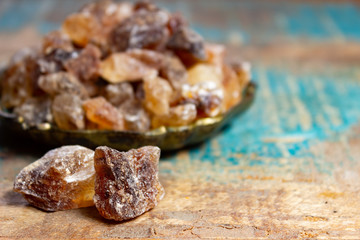 Crystals of candy sugar, traditional brown rock sugar originally from Isfachan, Iran