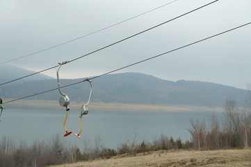 Cableway for skiing near Mavrovo lake in Macedonia