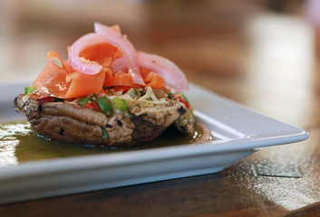 Close Up Gourmet Cuisine Dinner on plate at restaurant