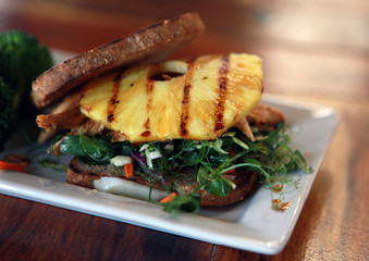 Grilled Sandwich with Pineapple on table in restaurant