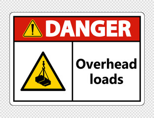 Danger overhead loads Sign on transparent background