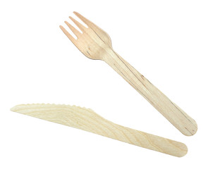 Isolated Wooden Knife And Fork