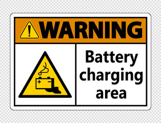 Warning battery charging area Sign on transparent background