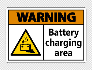 Warning battery charging area Sign on transparent background