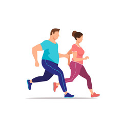 Fototapeta na wymiar Overweight couple running. Health and fitness. Vector illustration.