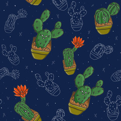 cacti patern on blue background raster