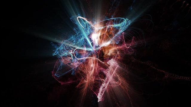 Video Background 2445: Atomic particles collide, spin and shine (Loop).
