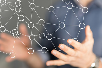 Big data and artificial intelligence concept. Machine learning and cyber mind domination concept in form of women face outline outline with circuit board and binary data flow on blue background..