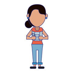 Tourist woman avatar blue lines