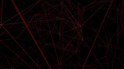 Red lines, plexus abstract background 3D rendering. Digital geometric triangles on black background. 