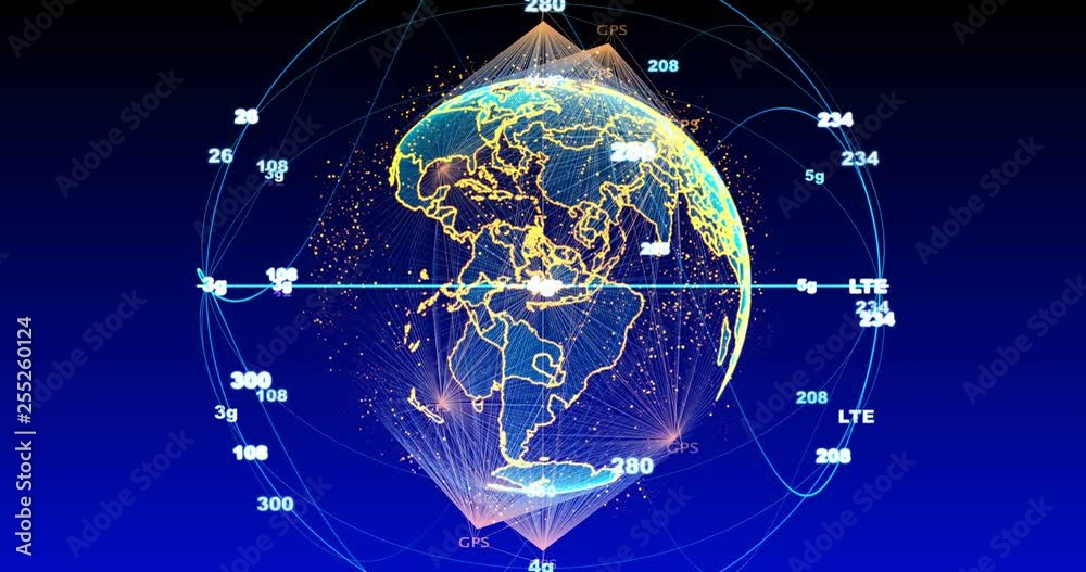 Poster digital data globe - abstract scientific technology data network surrounding planet earth conveying 